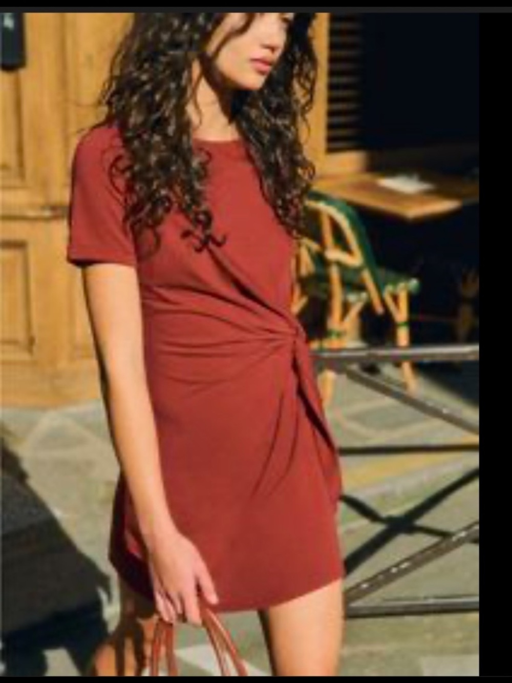 NWT Sezane Pippa Short Tie Cotton Dress Rust Orange Sienna Size Women’s Large